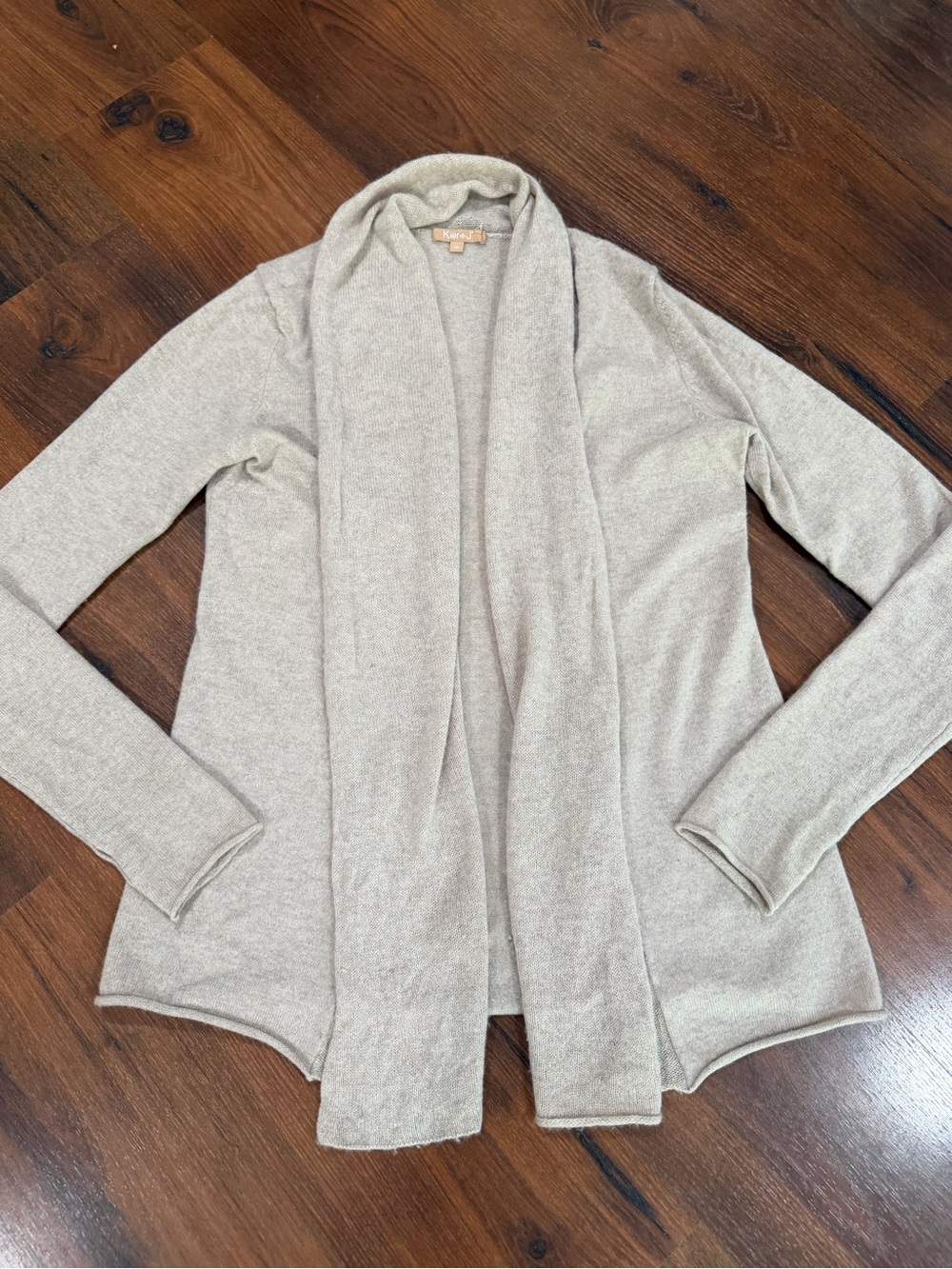 Kier + J 100% Cashmere Women's Long Sleeve open Front  Beige Tan Cardigan M